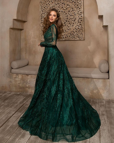 Gorgeous Bateau Long Sleeve Appliques Lace Floor-length A-Line Prom Dress_2