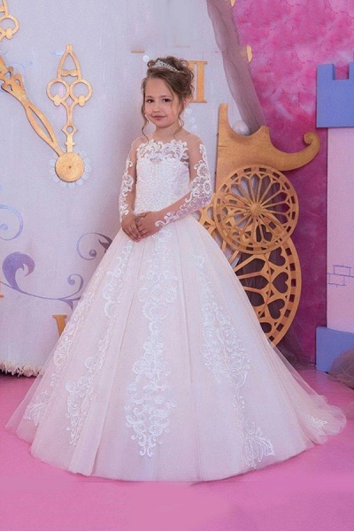 SD2159 Adorable Applique Flower Girls Dresses With Long Sleeves_1
