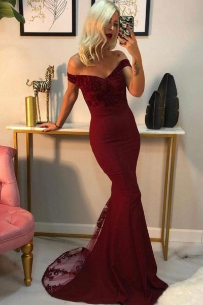 Sexy Sweetheart Off-the-shoulder Backless Appliques Lace Floor-length Mermaid Prom Dress_3