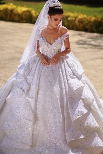 Gorgeous Long Ball Gown Off-the-shoulder Lace Wedding Dress_1
