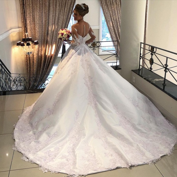 Gorgeous A-line Sweetheart Satin Long Sleeves Wedding Dress_3