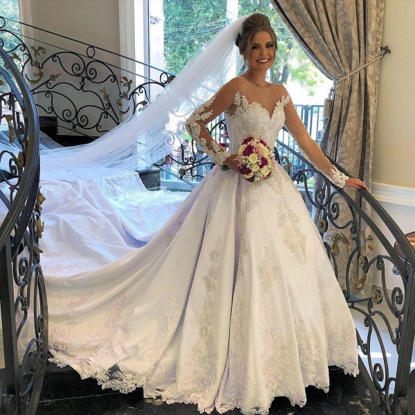 Gorgeous A-line Sweetheart Satin Long Sleeves Wedding Dress_2