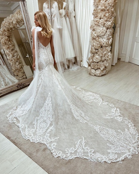 Long Mermaid Lace Sweetheart Wedding Dress with Sweep Train_2