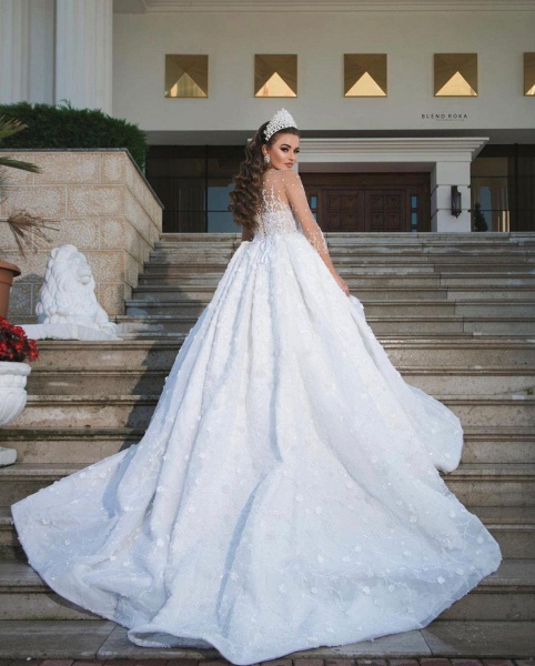 Luxury Long Ball Gown Sweeteart Beads Glitter Wedding Dress with Sleeves_2