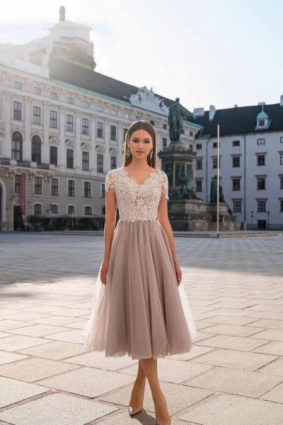 Stylish Short A-line Tulle Formal Dress with Sleeves_1