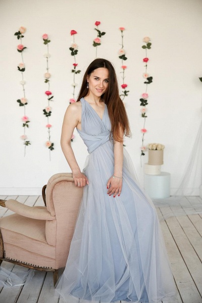 Elegant A-line Multiway Tulle Floor-length Backless Bridesmaid Dresses_2