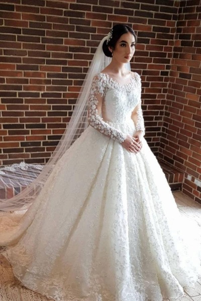 Elegant Princess Long Sleeves Lace Wedding Dresses_1
