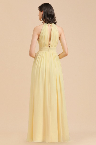 Long A-line Halter Pleated Chiffon Daffodil Bridesmaid Dress with Slit_7