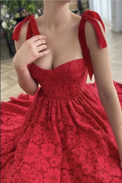 A-line Sweetheart Spaghetti Straps Lace Prom Dresses with Pockets_2