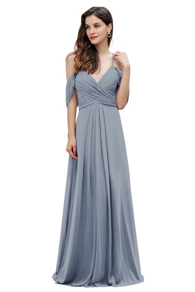 Off-the-Shoulder A-Linie V-Ausschnitt Chiffon Brautjungfernkleid Bodenlanges Kleid für Hochzeitsfeiern_22