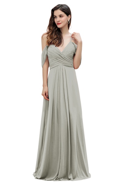 Off-the-Shoulder A-Linie V-Ausschnitt Chiffon Brautjungfernkleid Bodenlanges Kleid für Hochzeitsfeiern_30