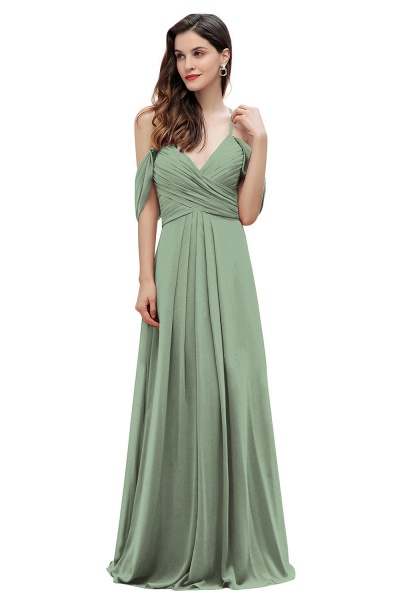 Off-the-Shoulder A-Linie V-Ausschnitt Chiffon Brautjungfernkleid Bodenlanges Kleid für Hochzeitsfeiern_41