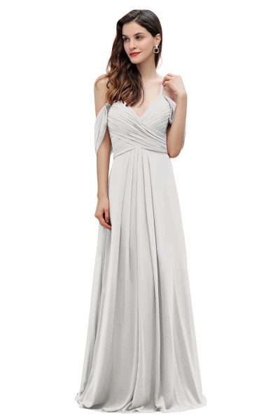 Off-the-Shoulder A-Linie V-Ausschnitt Chiffon Brautjungfernkleid Bodenlanges Kleid für Hochzeitsfeiern_2
