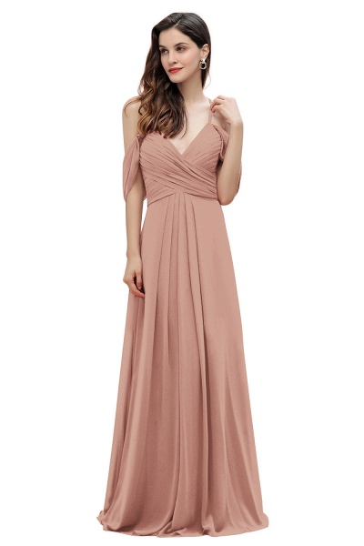 Off-the-Shoulder A-Line V-neck Chiffon Bridesmaid Dress Floor length Wedding Party Dress_50