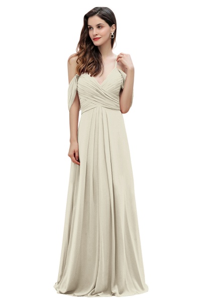 Off-the-Shoulder A-Linie V-Ausschnitt Chiffon Brautjungfernkleid Bodenlanges Kleid für Hochzeitsfeiern_3