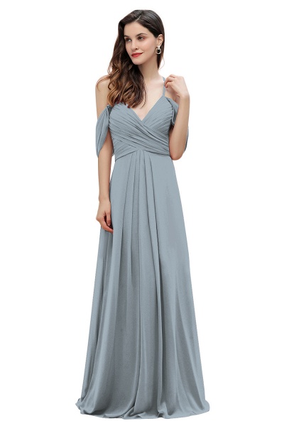 Off-the-Shoulder A-Linie V-Ausschnitt Chiffon Brautjungfernkleid Bodenlanges Kleid für Hochzeitsfeiern_40