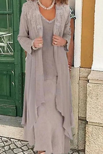 Simple Gray Chiffon Mother of the Bride Dress with Jacket_1
