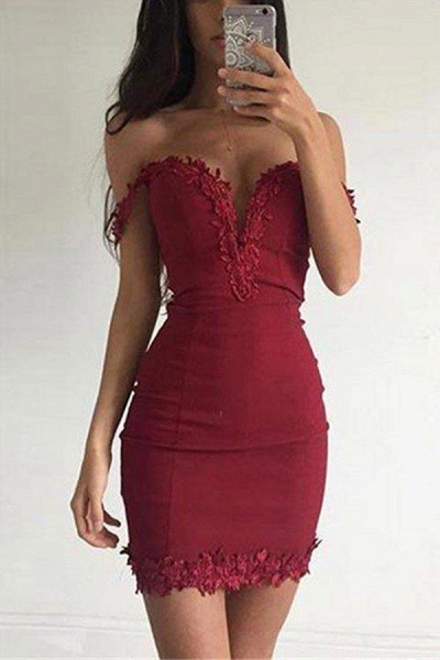 Short Burgundy Mermaid off-the-shoulder Prom Dress_1