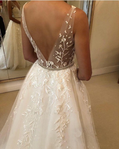 Elegant Long A-line Sweetheart Tulle Open Back Wedding Dress_4