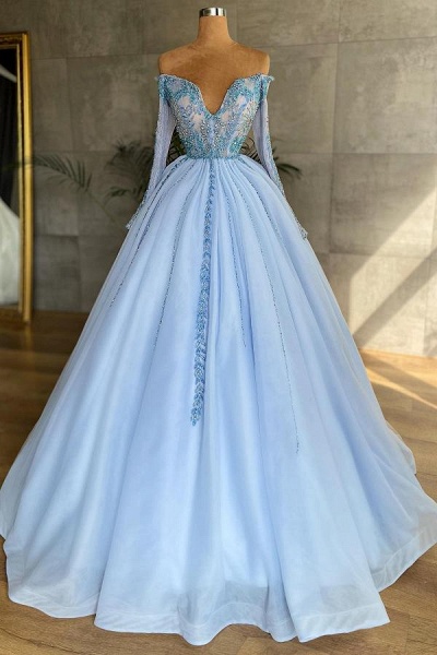 Princess Sweetheart Long Sleeves Tulle Formal Prom Dress_1