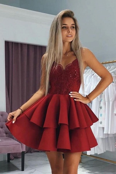 Elegant Red A-line V-neck Satin Prom Dress | Cocosbride