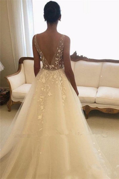 Elegant Long A-line Sweetheart Tulle Open Back Wedding Dress_3