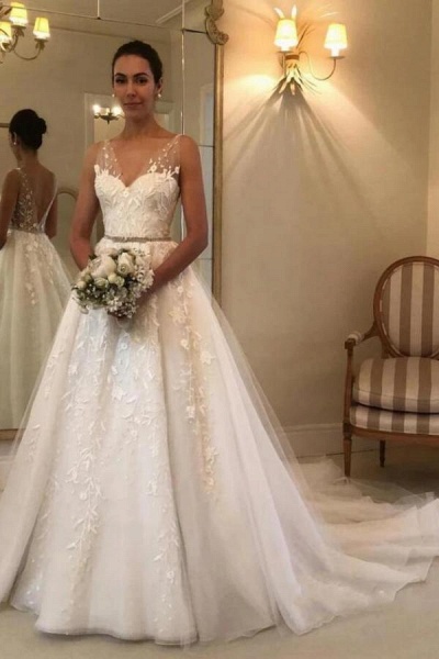 Elegant Long A-line Sweetheart Tulle Open Back Wedding Dress_2