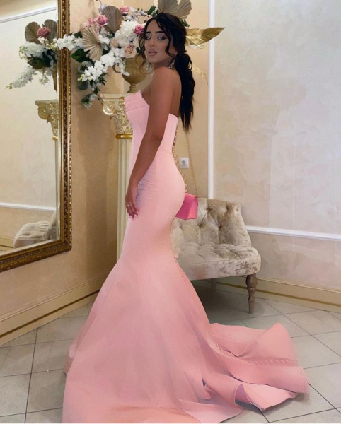 Modest Long Mermaid Strapless Satin Floor-length Prom Dress_2