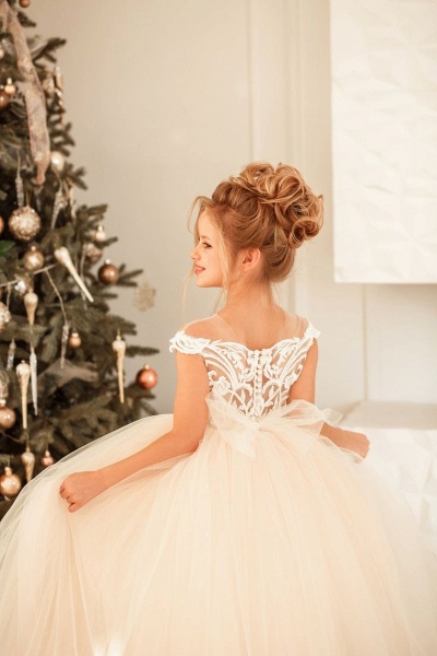 Cute Long Princess Tulle Lace Full Length Flower Girl Dress_6