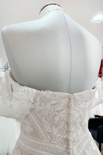 Gorgeous Long A-line Off-the-shoulder Tulle Lace Appliques Wedding Dress_5