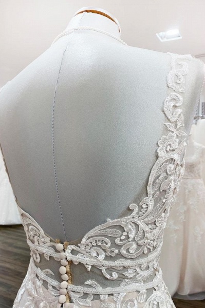Langes Meerjungfrau-Tüll-ärmelloses rückenfreies Spitzen-Hochzeitskleid MT031_6