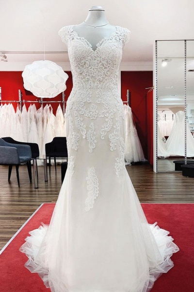 Long Mermaid Lace Sweetheart Open Back Wedding Dress with Appliques Lace_1