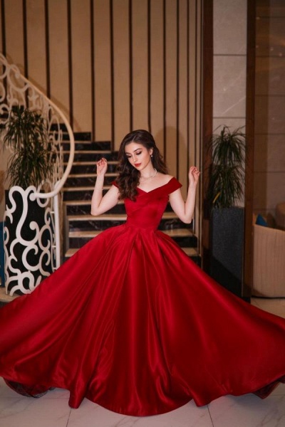 Elegant Long A-line Off-the-shoulder Satin Floor length Prom Dress_1