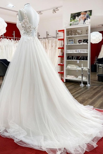 Elegant Long A-line Princess Tulle Sweetheart Ruffles Floor-length Wedding Dress_3