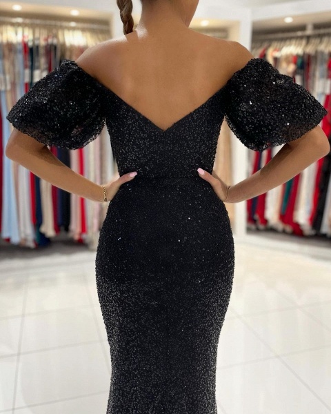 Long Mermaid Off-the-shoulder Glitter Side Slit Prom Dress with Sleeves_4