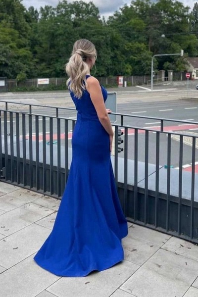 Schlichtes langes Ballkleid aus Stretch-Satin im Meerjungfrau-Stil mit Schlitz_2