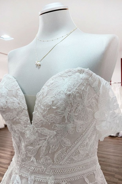 Gorgeous Long A-line Off-the-shoulder Tulle Lace Appliques Wedding Dress_4