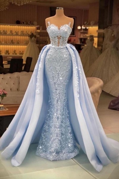 Wunderschönes, langes Ballkleid mit Meerjungfrau-Schatz und Glitzertüll und abnehmbarem Sweep-Zug_1