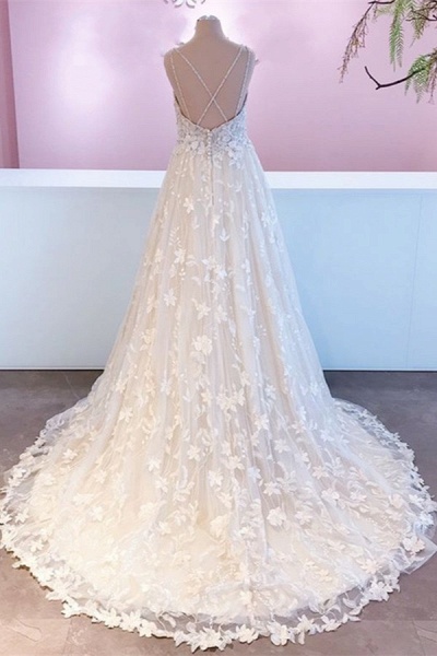 Romantic A-Line Sweetheart Appliques Lace Tulle Floor-length Wedding Dress_2