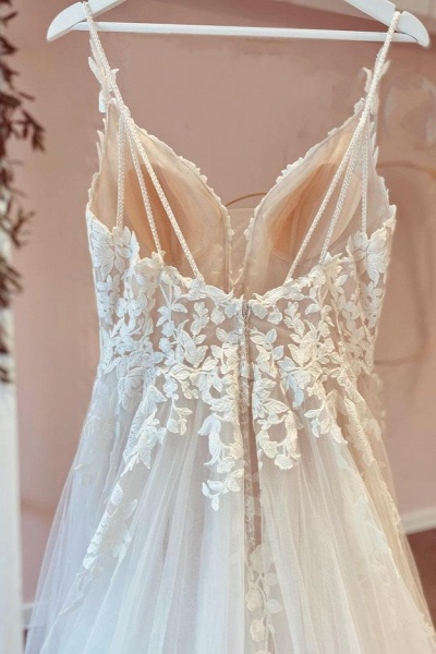 A-Line Ruffles Tulle Sweetheart Appliques Lace Floor-length Wedding Dress_4
