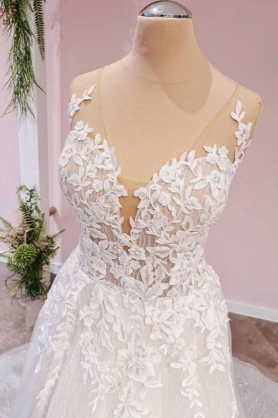 A-Line Appliques Lace Tulle Backless Sweetheart Floor-length Wedding Dress_3