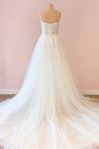 Pretty A-Line Spaghetti Straps Sweetheart Tulle Appliques Lace Wedding Dress_2