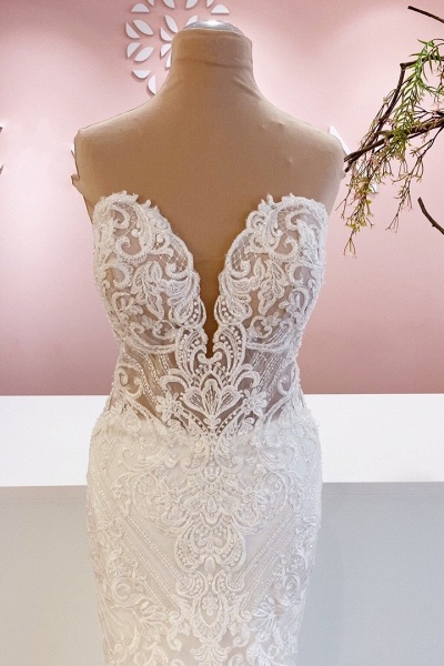 Classy Sweetheart Backless Floor-length Mermaid Wedding Dress With Appliques Lace_2