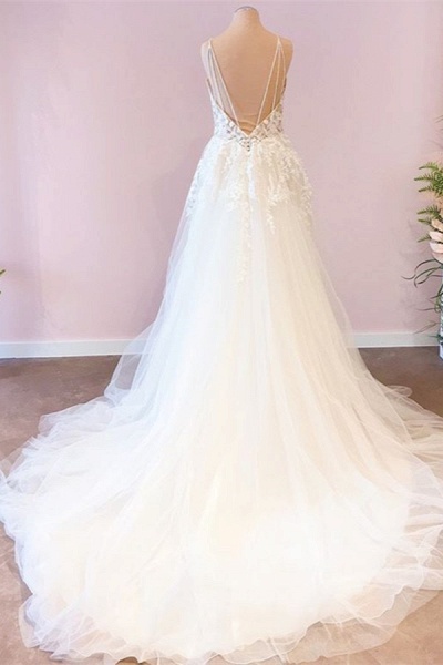 Attractive Sweetheart Spaghetti Straps A-Line Tulle Floor-length Wedding Dress_2