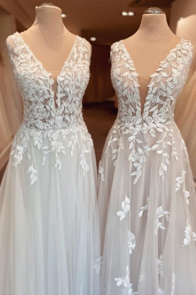Classy A-Line Sweetheart Appliques Lace Open Back Ruffles Wedding Dress_3
