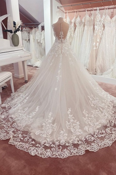 Attractive Appliques Lace A-Line Sweetheart Tulle Floor-length Wedding Dress_2