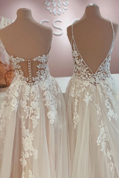 Pretty Tulle Lace Appliques A-Line Backless Floor-length Wedding Dress_4