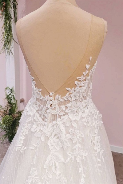 A-Line Appliques Lace Tulle Backless Sweetheart Floor-length Wedding Dress_4