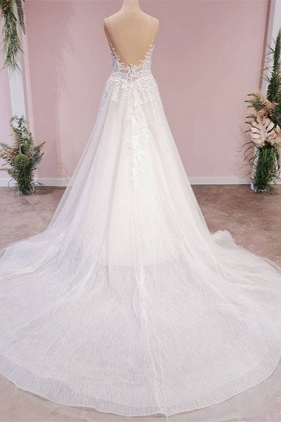 A-Line Appliques Lace Tulle Backless Sweetheart Floor-length Wedding Dress_2