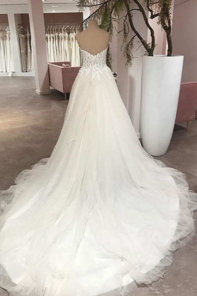 A-Line Sweetheart Backless Tulle Appliques Lace Floor-length Wedding Dress_2
